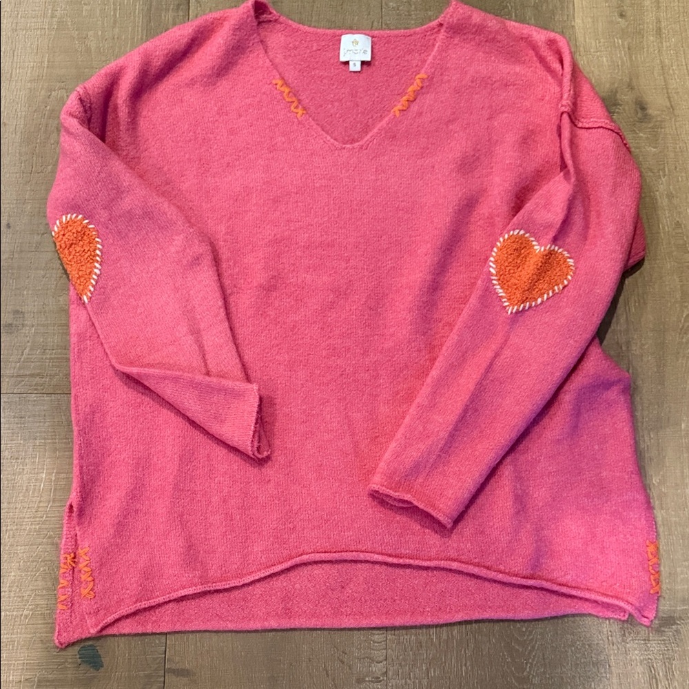 J. Marie Pink Heart Embroidered Sweater small NWOT